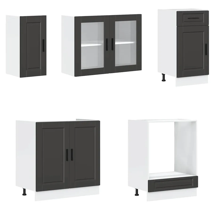 Ensemble de 8 meubles de cuisine "Porto" en bois d'ingénierie noir - 4