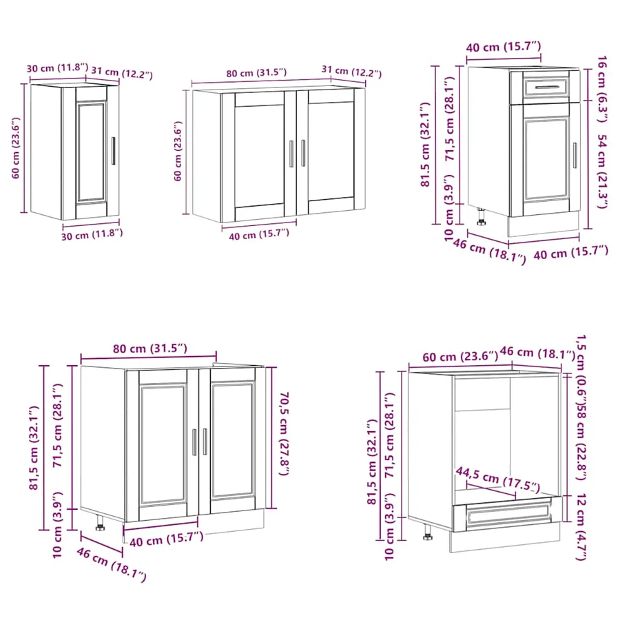 Ensemble de 8 meubles de cuisine "Porto" en bois d'ingénierie noir - 9