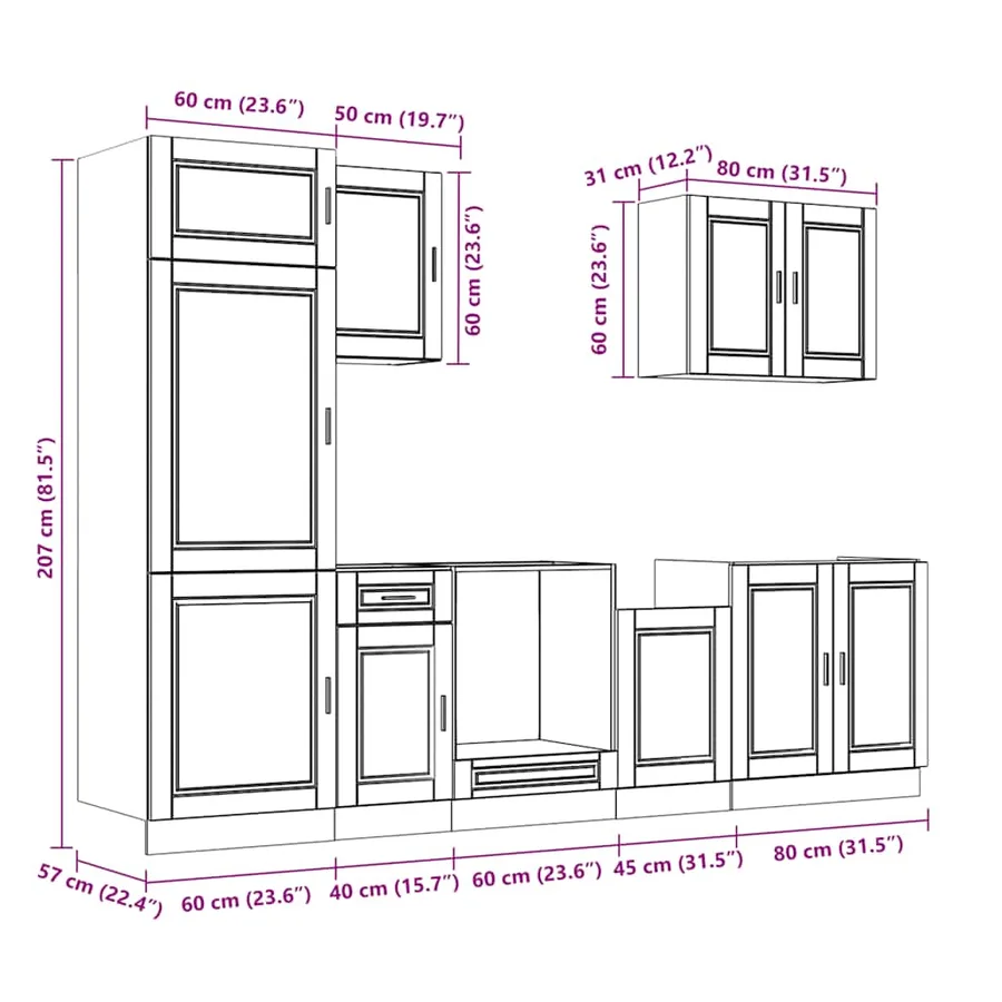 Ensemble de 7 meubles de cuisine "Porto" en bois d'ingénierie vieilli - 11
