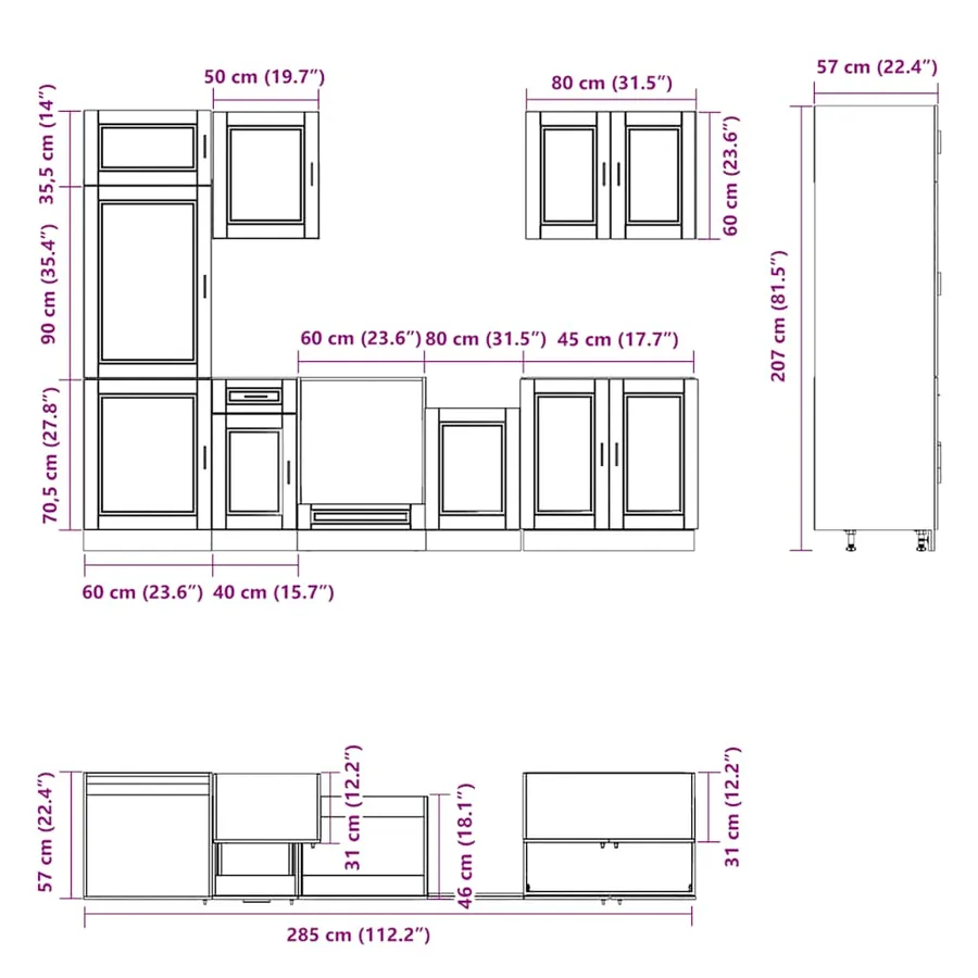 Ensemble de 7 meubles de cuisine "Porto" en bois d'ingénierie vieilli - 8