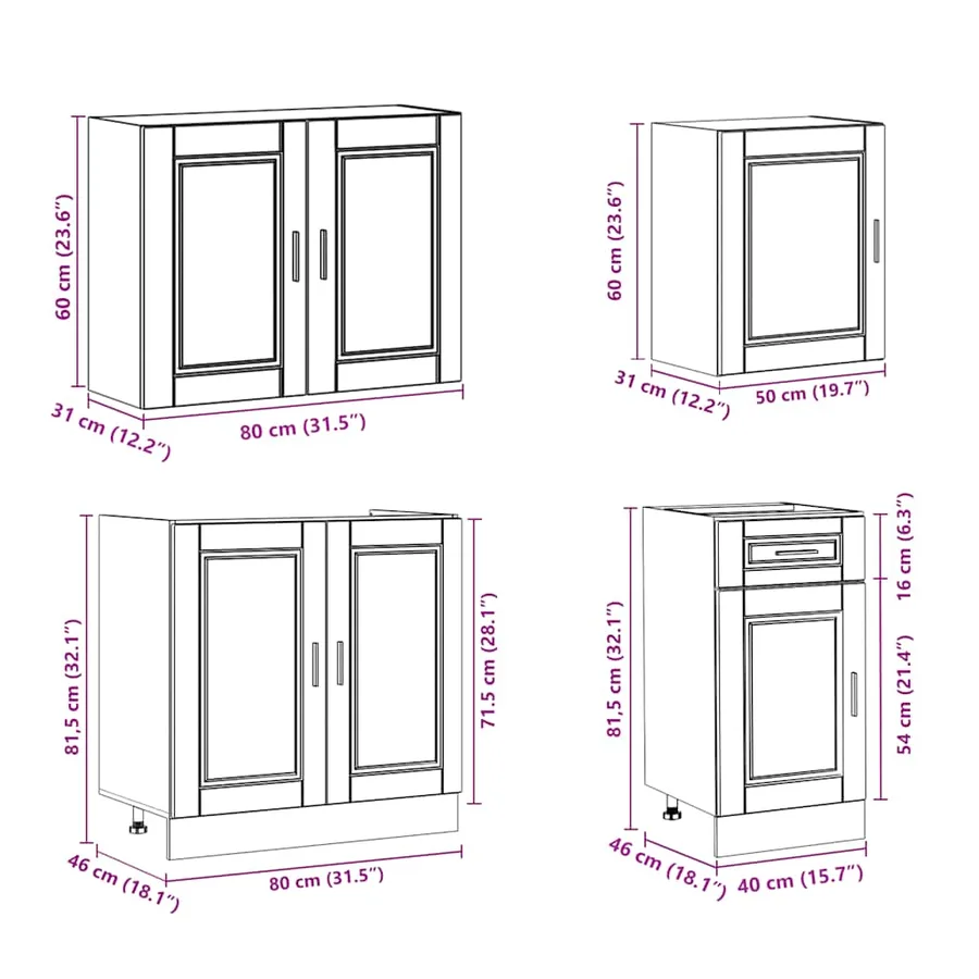 Ensemble de 7 meubles de cuisine "Porto" en bois d'ingénierie vieilli - 9