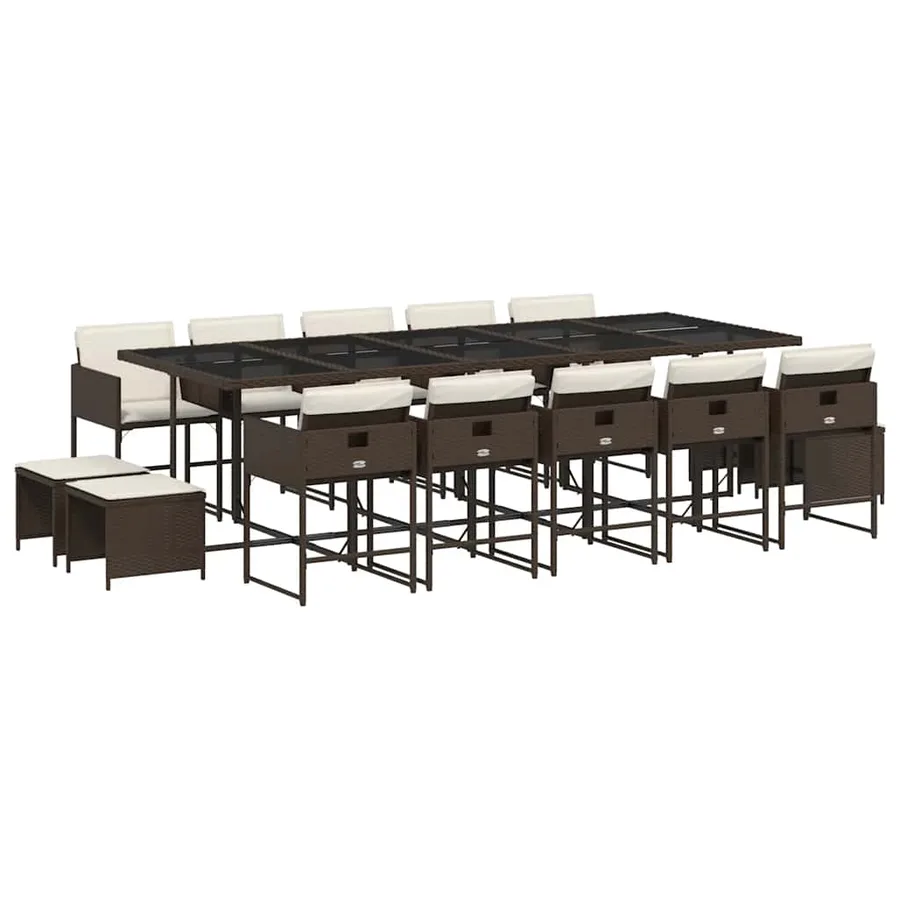 Ensemble à manger de jardin avec coussins 15 pcs marron rotin - 2