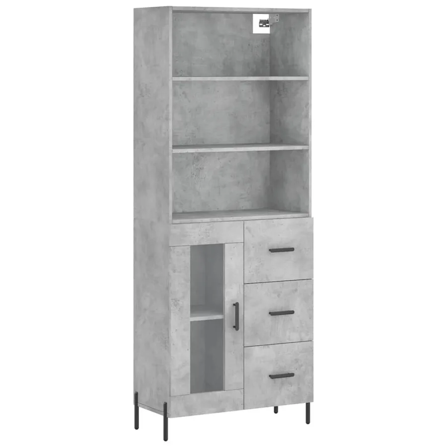 Buffet haut Gris béton 69,5x34x180 cm Bois d'ingénierie - 2