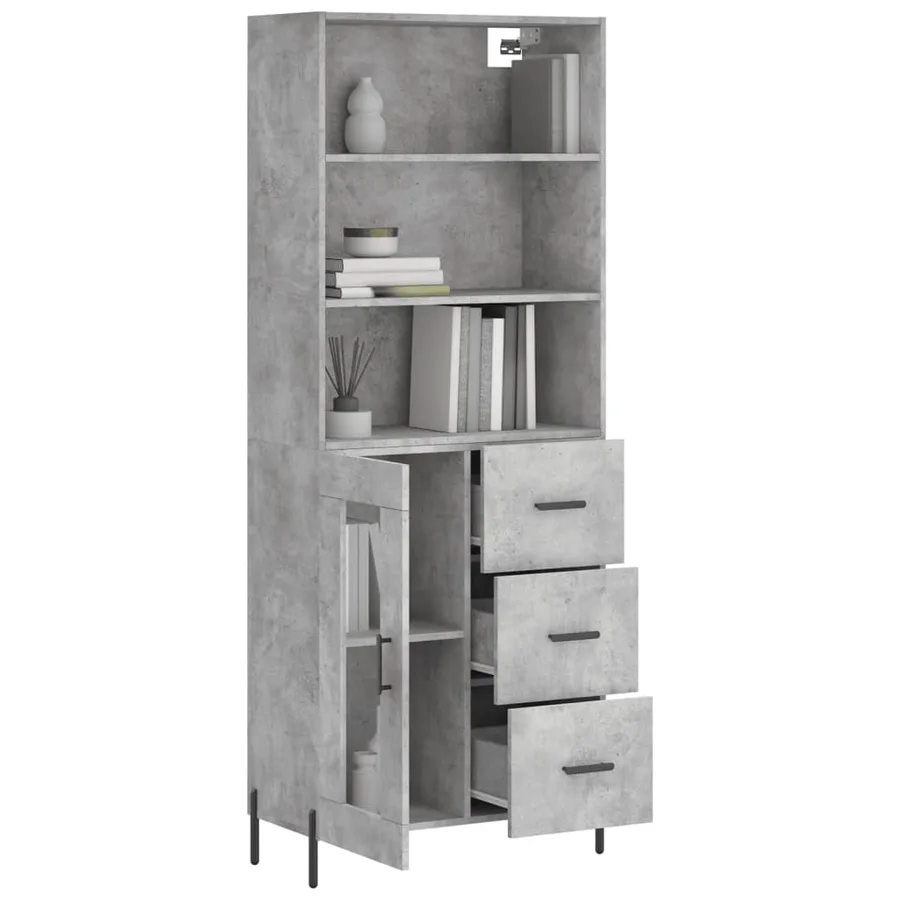 Buffet haut Gris béton 69,5x34x180 cm Bois d'ingénierie - 3