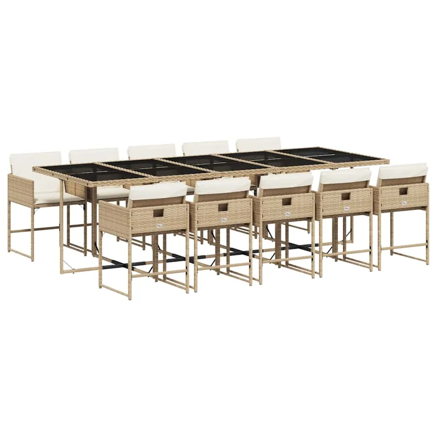 Ensemble à manger de jardin et coussins 11 pcs beige poly rotin - 2