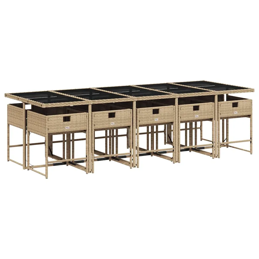 Ensemble à manger de jardin et coussins 11 pcs beige poly rotin - 3