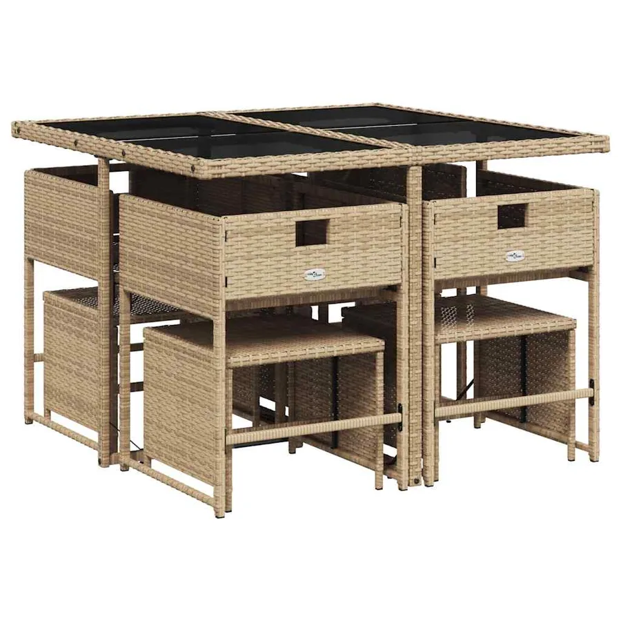 Ensemble à manger de jardin et coussins 9 pcs beige Poly rotin - 3