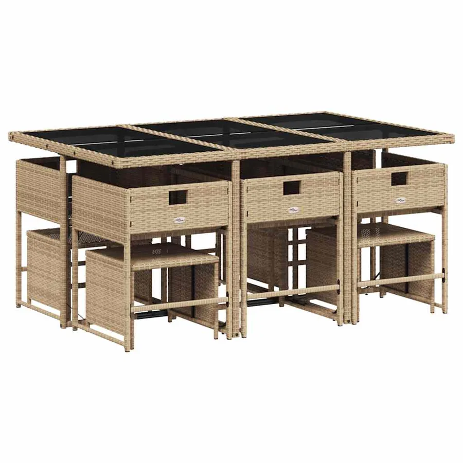 Ensemble à manger de jardin et coussins 11 pcs beige poly rotin - 3