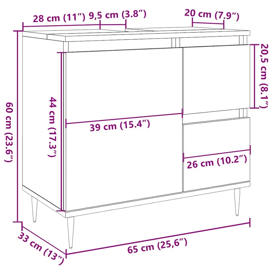 Armoire de salle de bain vieux bois 65x33x60 cm bois ingénierie - 12