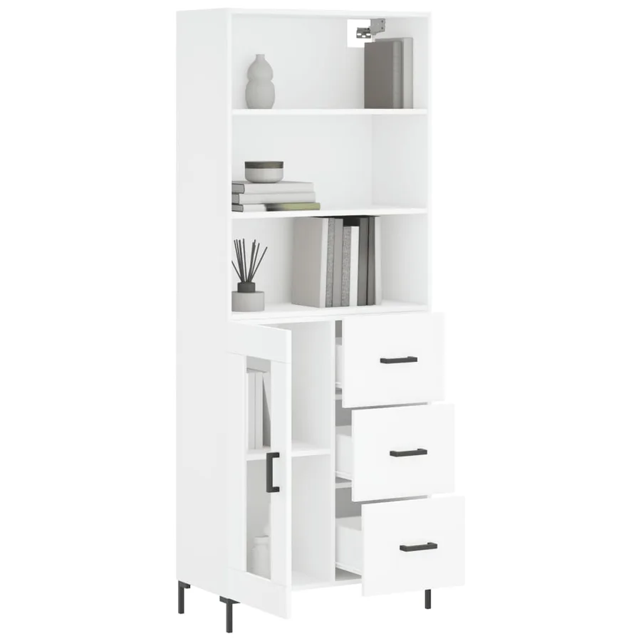 Buffet haut Blanc 69,5x34x180 cm Bois d'ingénierie - 3