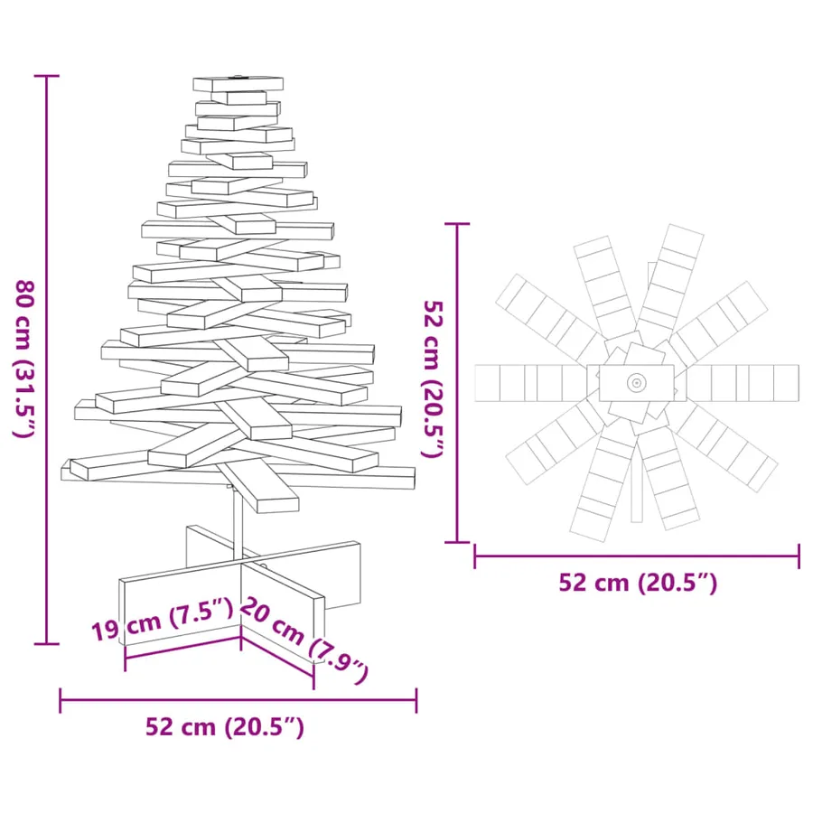 Arbre de Noël en bois pour décoration 80 cm bois massif de pin - 8