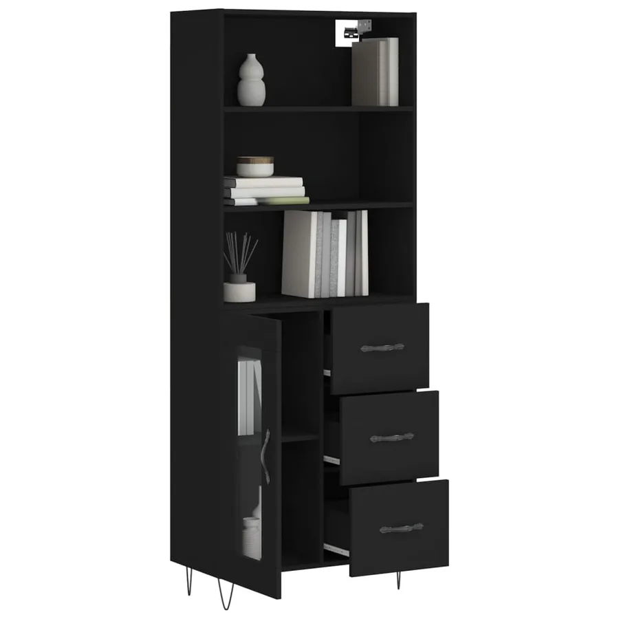 Buffet haut Noir 69,5x34x180 cm Bois d'ingénierie - 3