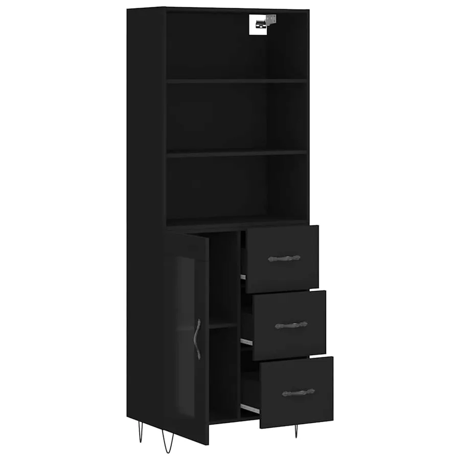 Buffet haut Noir 69,5x34x180 cm Bois d'ingénierie - 4