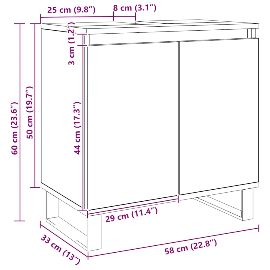 Armoire de salle de bain chêne artisanal 58x33x60 cm - 11