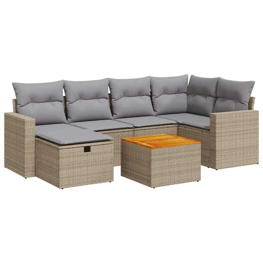 Salon de jardin avec coussins 7 pcs beige résine tressée - 2