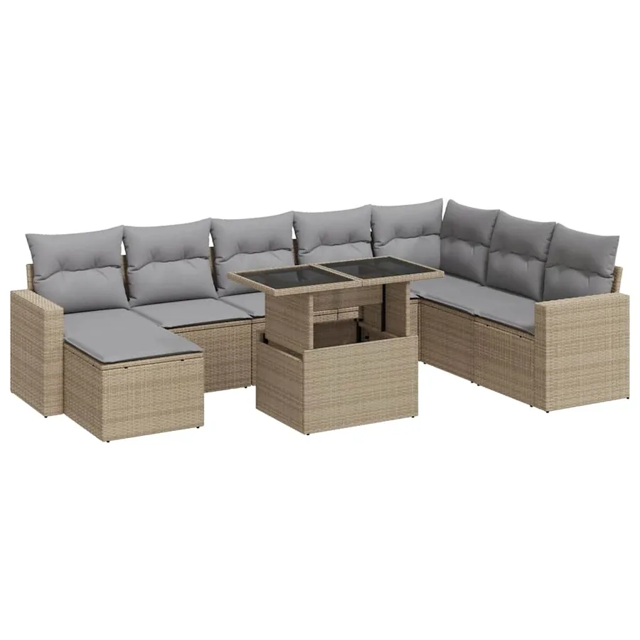 Salon de jardin avec coussins 9 pcs beige résine tressée - 2