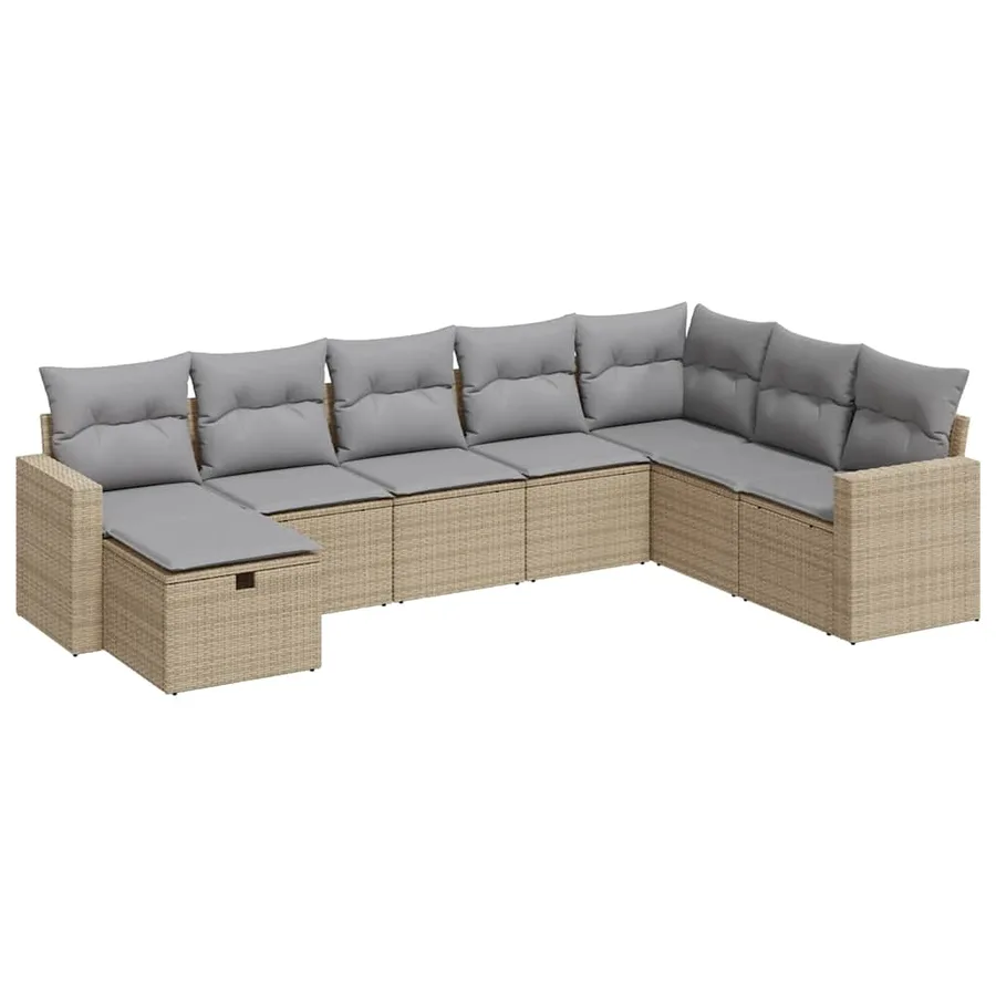 Salon de jardin avec coussins 8 pcs beige résine tressée - 2