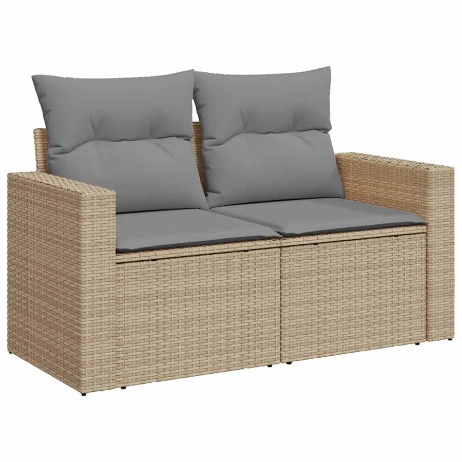 Salon de jardin avec coussins 8 pcs beige résine tressée - 5