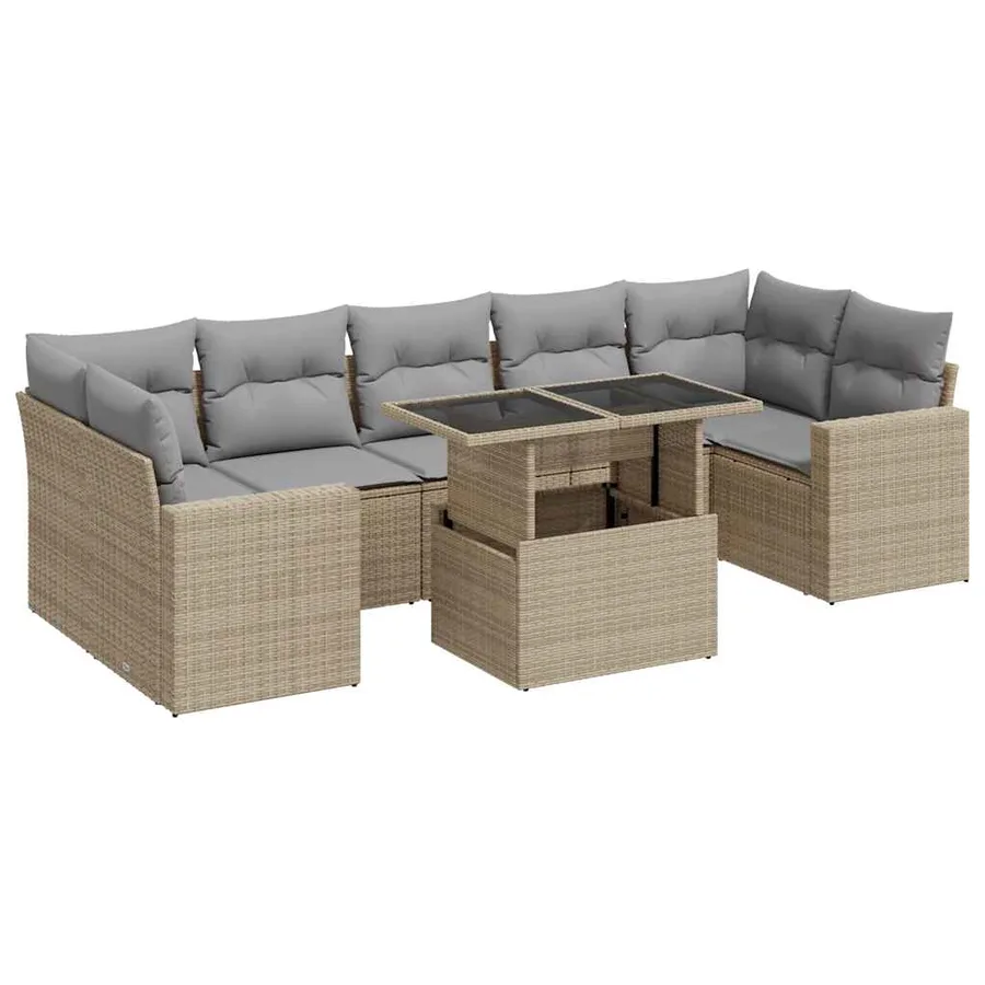 Salon de jardin avec coussins 8 pcs beige résine tressée - 2