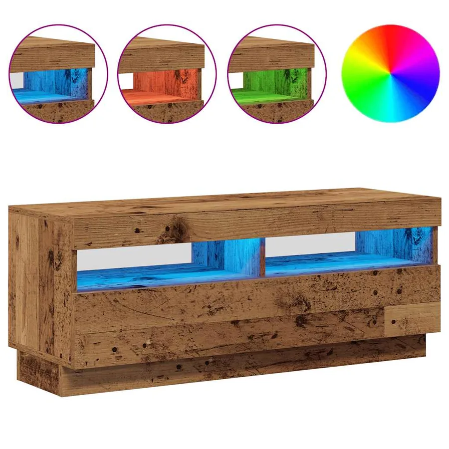 Meuble TV avec lumières LED vieux bois bois d'ingénierie - 4