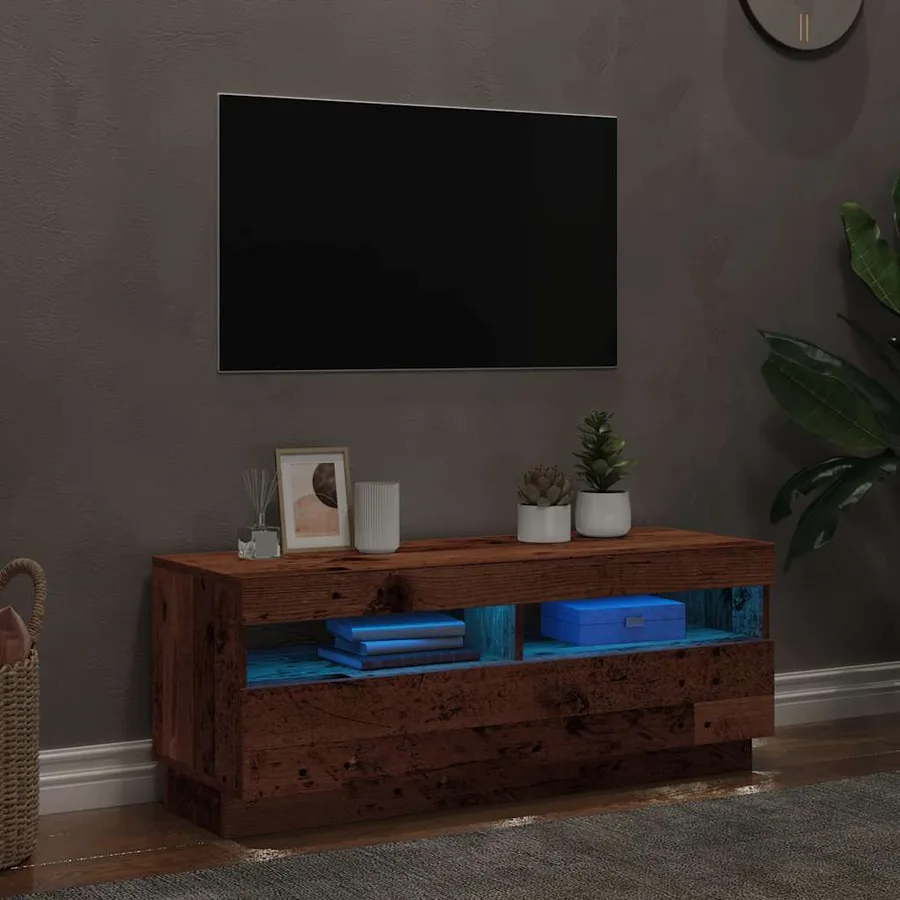 Meuble TV avec lumières LED vieux bois bois d'ingénierie - 6