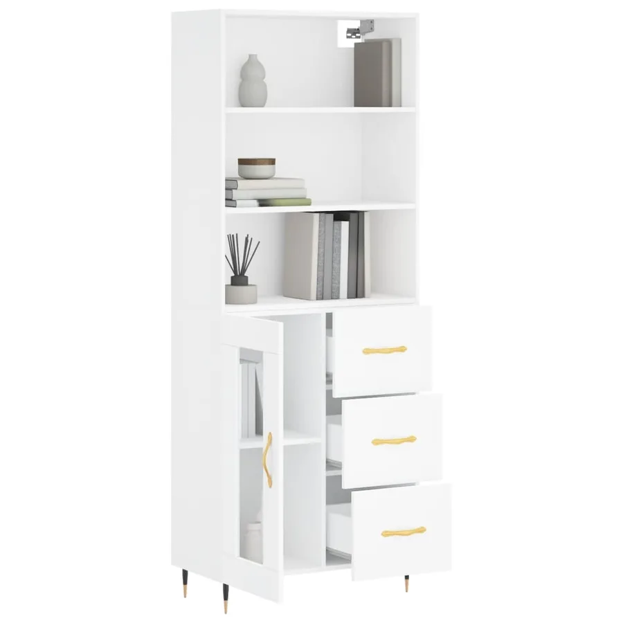 Buffet haut Blanc 69,5x34x180 cm Bois d'ingénierie - 12