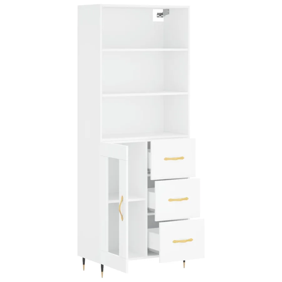Buffet haut Blanc 69,5x34x180 cm Bois d'ingénierie - 3