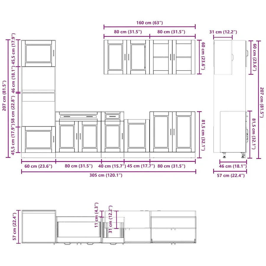Ensemble d'armoires de cuisine 7 pcs Kalmar bois d'ingénierie - 8