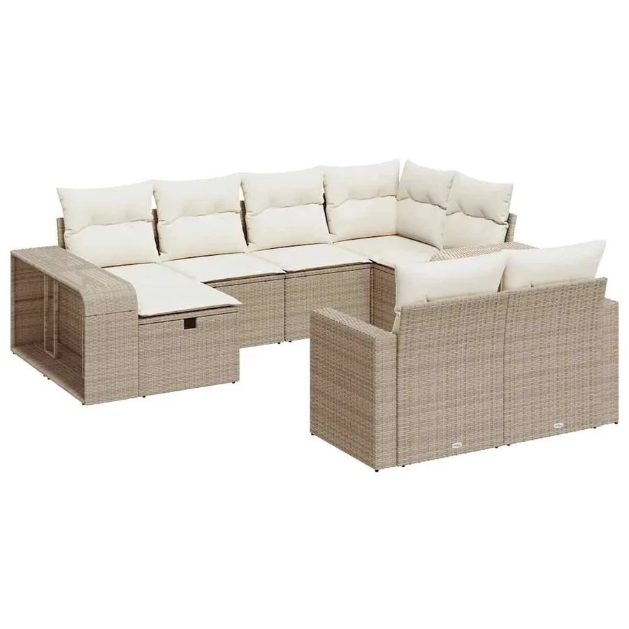 Salon de jardin avec coussins 10 pcs beige résine tressée - 2