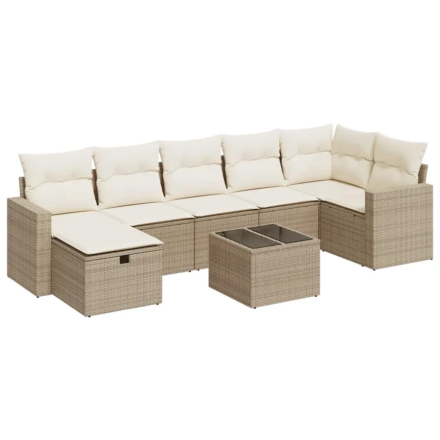 Salon de jardin avec coussins 8 pcs beige résine tressée - 2