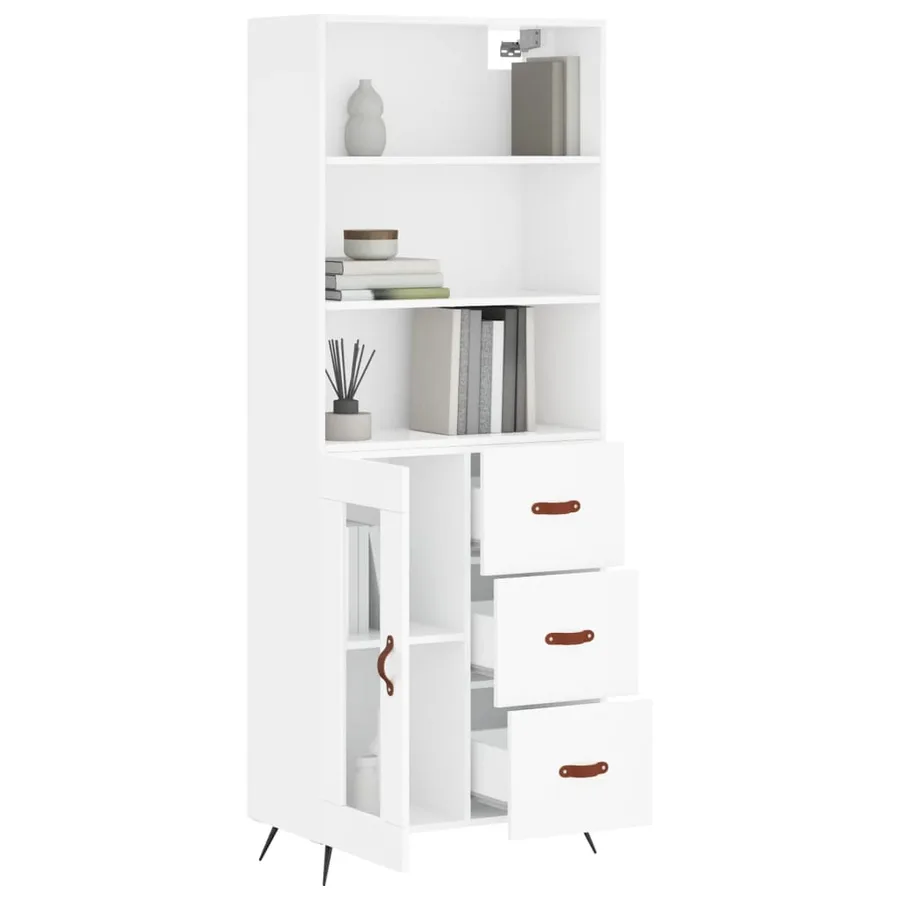 Buffet haut Blanc brillant 69,5x34x180 cm Bois d'ingénierie - 12