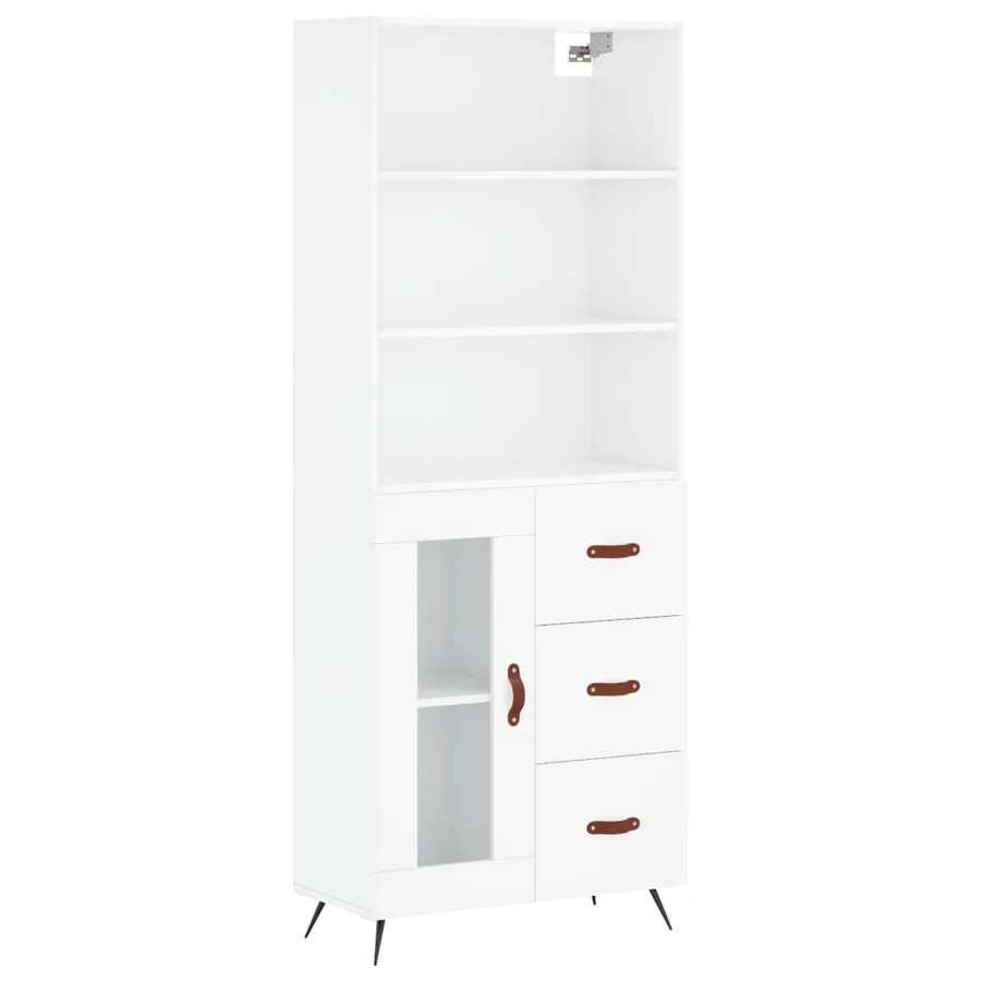 Buffet haut Blanc brillant 69,5x34x180 cm Bois d'ingénierie - 2