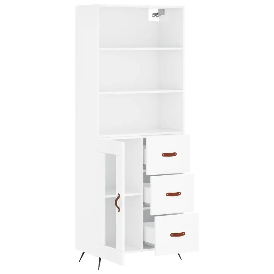 Buffet haut Blanc brillant 69,5x34x180 cm Bois d'ingénierie - 3
