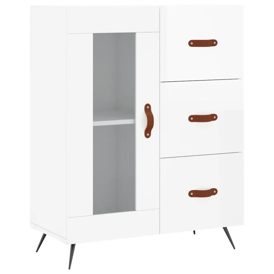 Buffet haut Blanc brillant 69,5x34x180 cm Bois d'ingénierie - 6