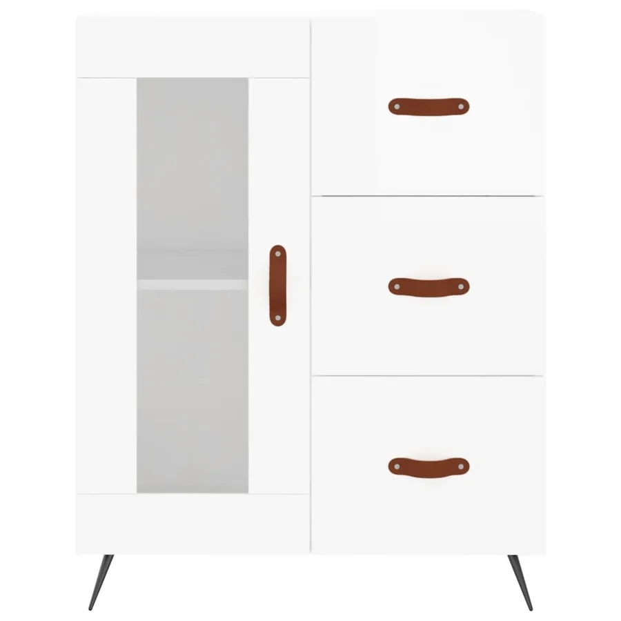 Buffet haut Blanc brillant 69,5x34x180 cm Bois d'ingénierie - 7