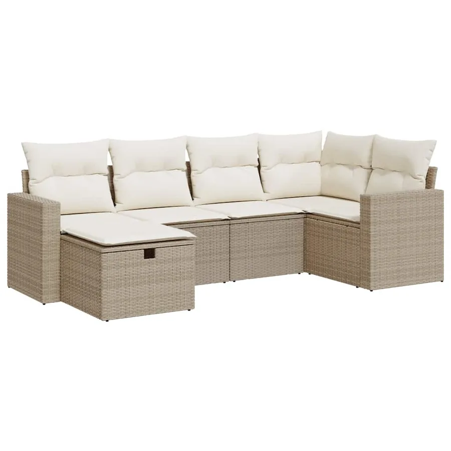 Salon de jardin avec coussins 6 pcs beige résine tressée - 2