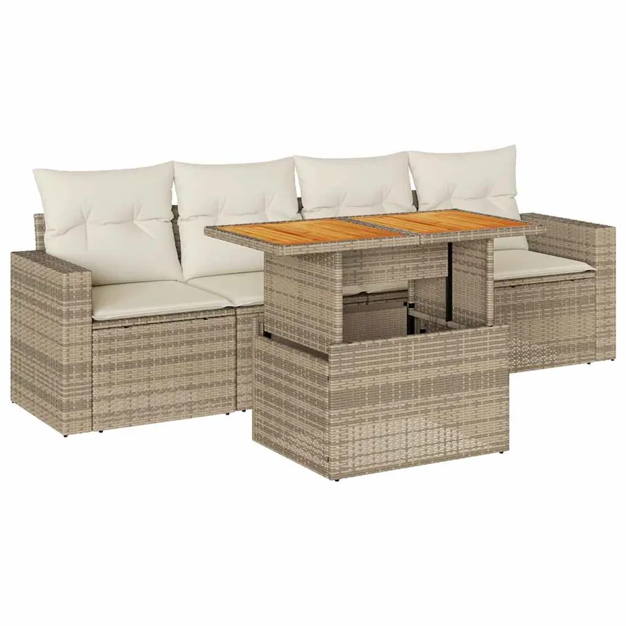 Salon de jardin avec coussins 5 pcs beige résine tressée - 2