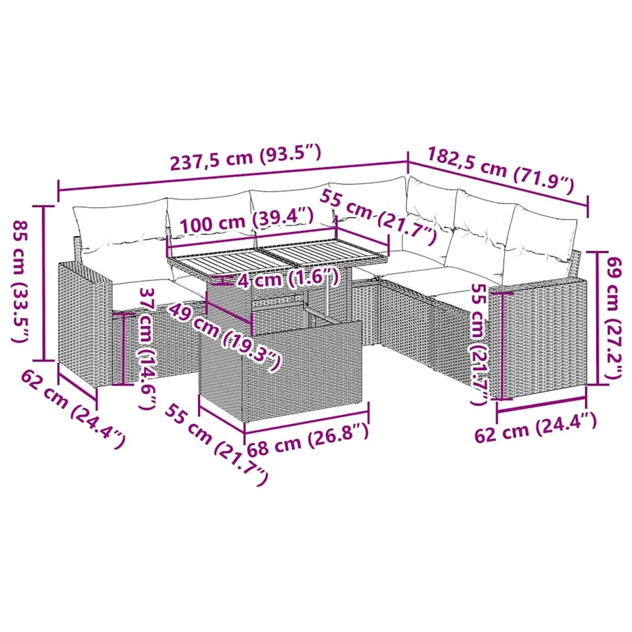 Salon de jardin avec coussins 7 pcs beige résine tressée - 14