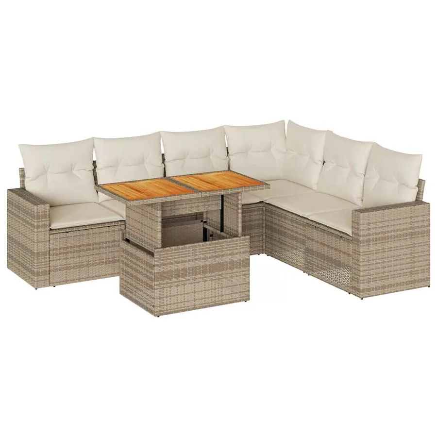 Salon de jardin avec coussins 7 pcs beige résine tressée - 2