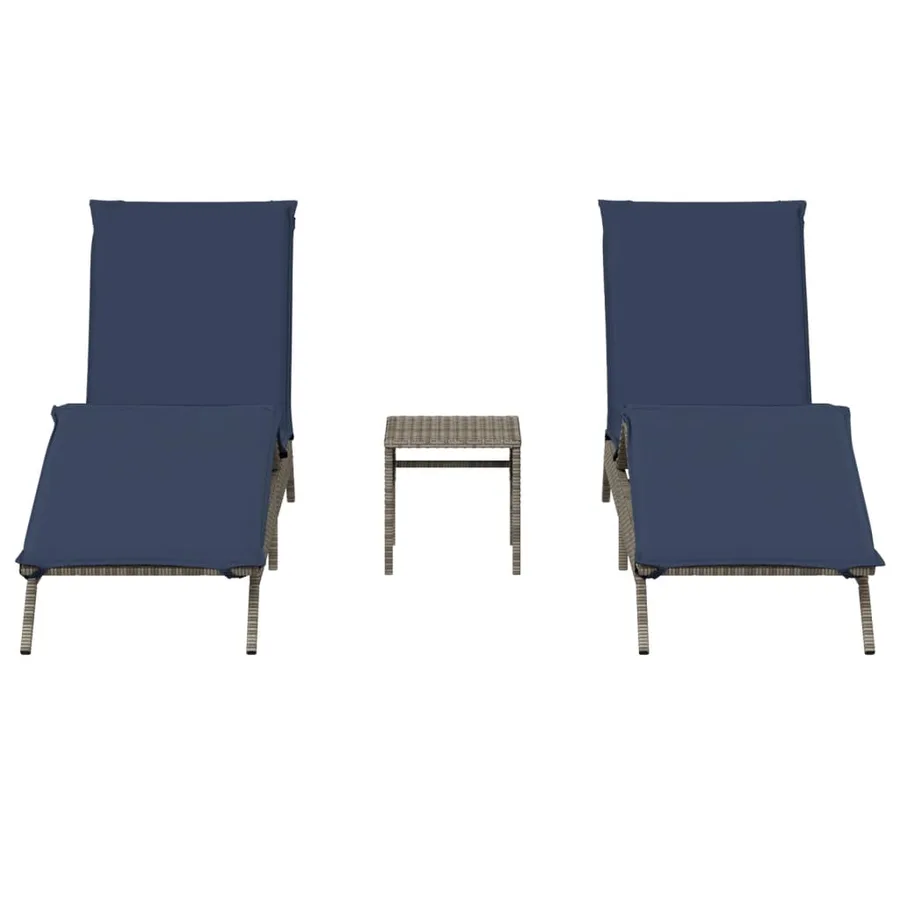 Chaises longues lot de 2 avec table gris résine tressée - 4