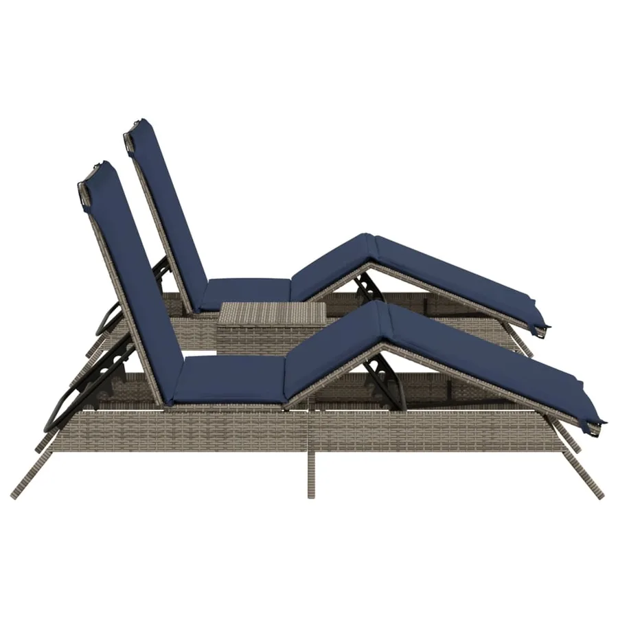 Chaises longues lot de 2 avec table gris résine tressée - 5