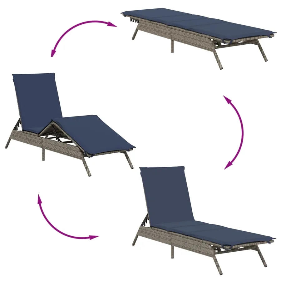 Chaises longues lot de 2 avec table gris résine tressée - 7