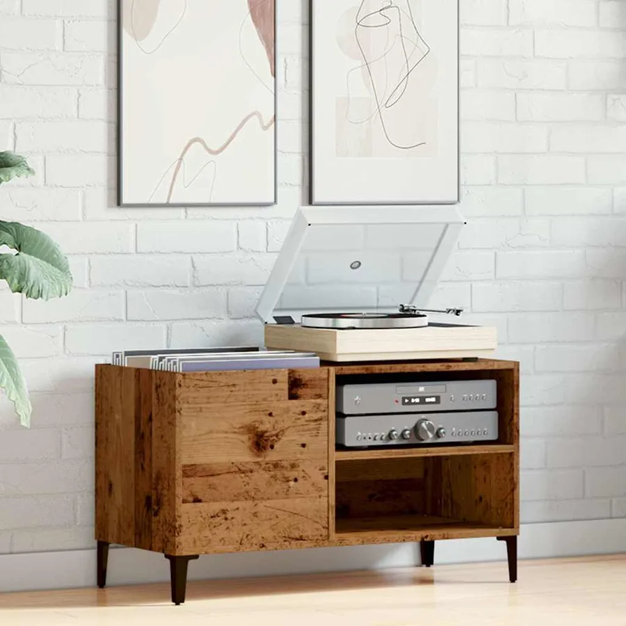 Armoire à disques vieux bois 84,5x38x48 cm bois d'ingénierie - 3