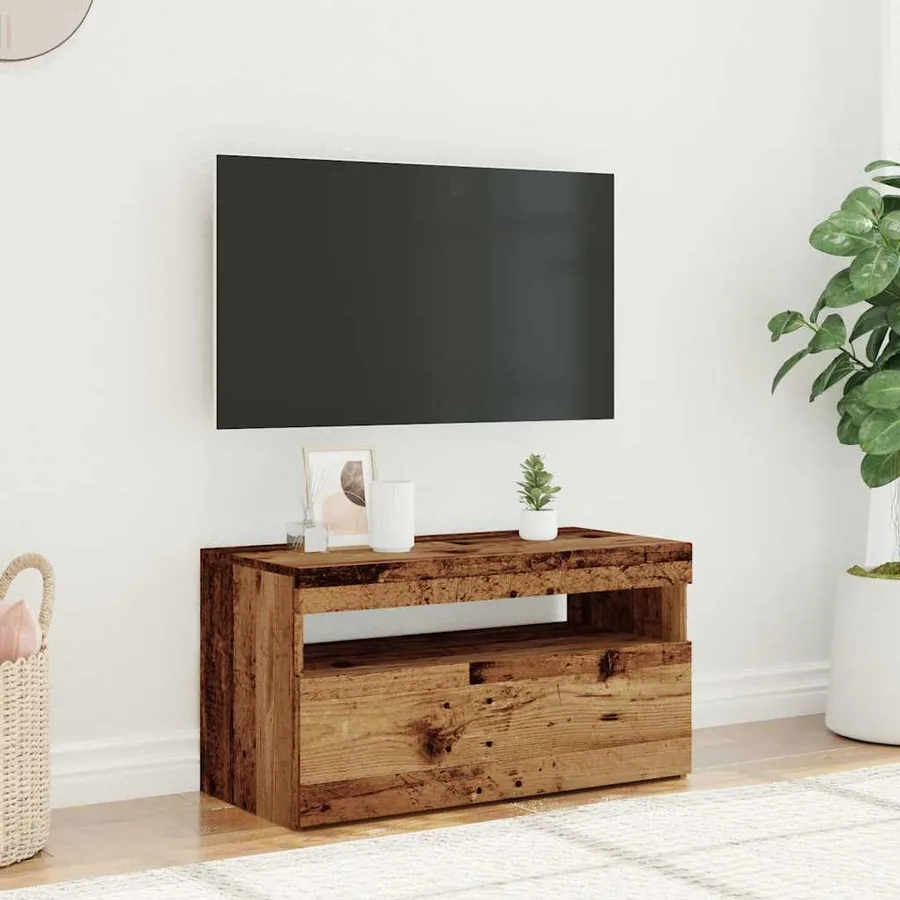 Meuble TV avec lumières LED vieux bois bois d'ingénierie - 4