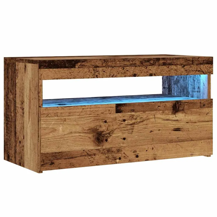 Meuble TV avec lumières LED vieux bois bois d'ingénierie - 5