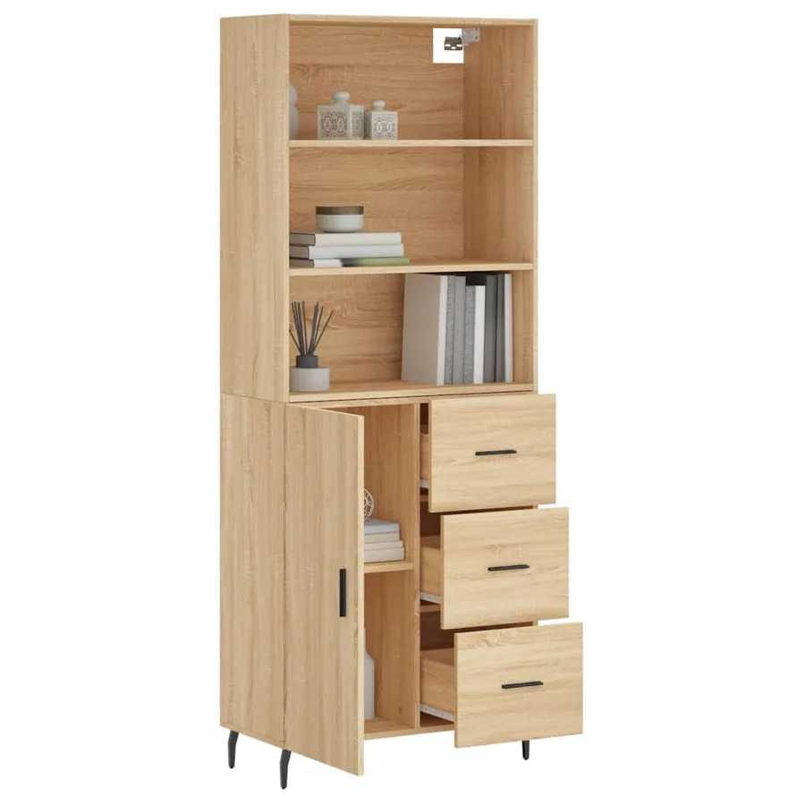 Buffet haut Chêne sonoma 69,5x34x180 cm Bois d'ingénierie - 3