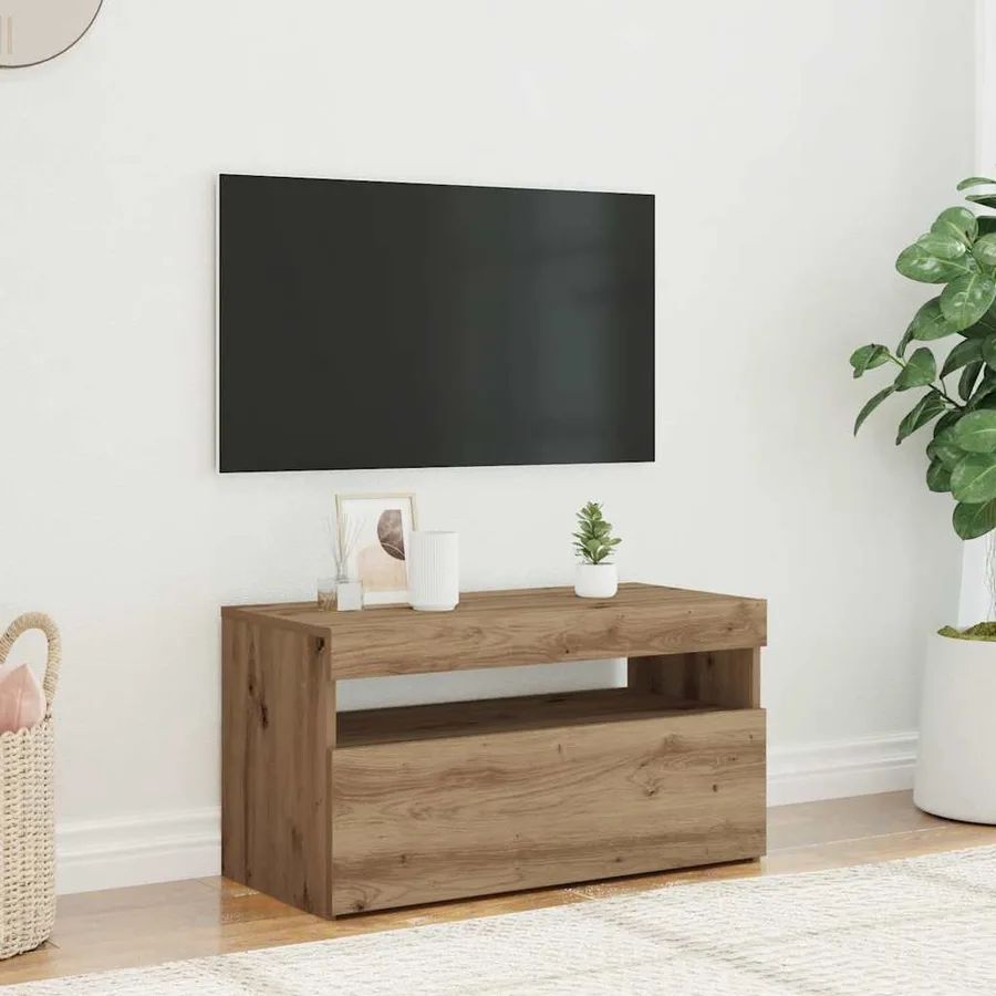 Meuble TV avec lumières LED chêne artisanal bois d'ingénierie - 5