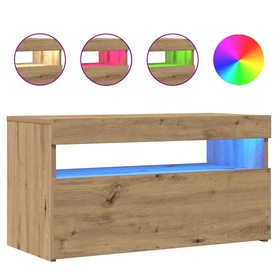 Meuble TV avec lumières LED chêne artisanal bois d'ingénierie - 9