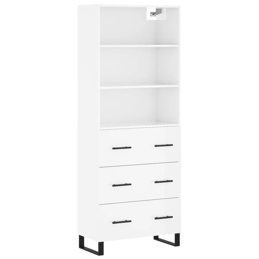 Buffet haut Blanc brillant 69,5x34x180 cm Bois d'ingénierie - 2