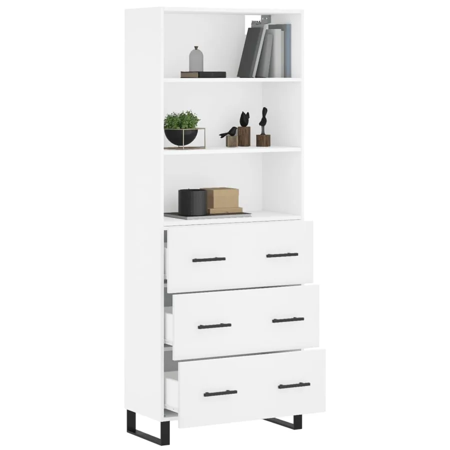 Buffet haut Blanc brillant 69,5x34x180 cm Bois d'ingénierie - 3